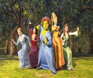 Puzzle Πριγκίπισσες Σταχτοπούτα, Χιονάτη, Fiona, Rapunzel και Sleeping Beauty